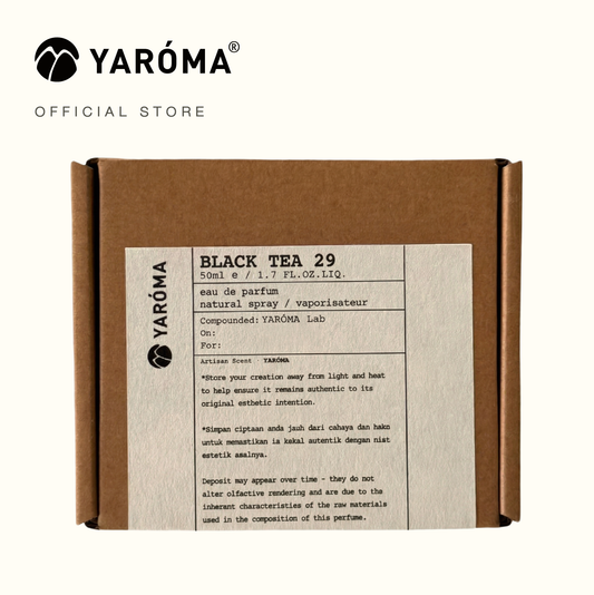 Yaroma black tea packaging with product details on a white background