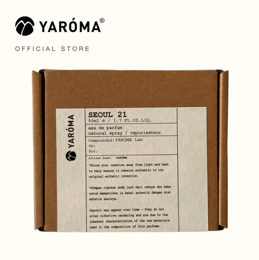 Yaroma perfume packaging with product details on a white background