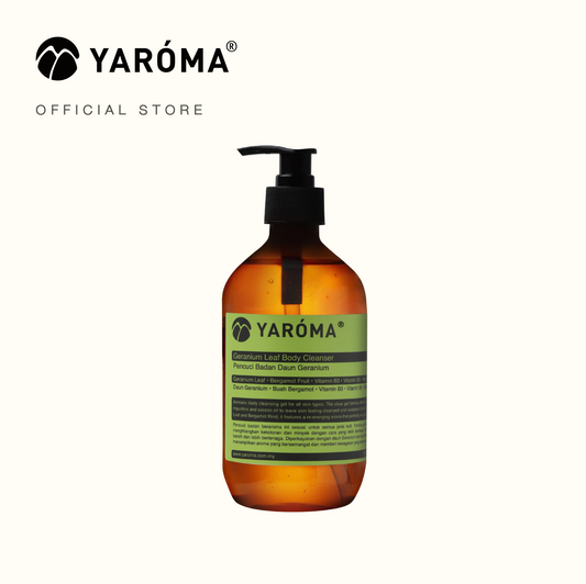 yaroma geranium leaf essential oil body cleanser 500ml bottle front view
