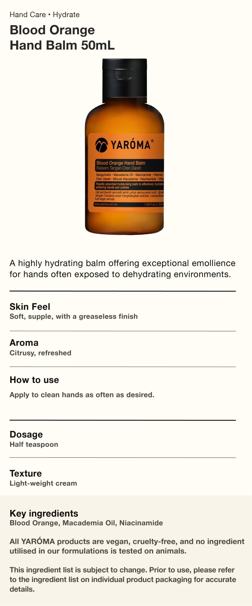 Non-greasy citrus hand cream texture