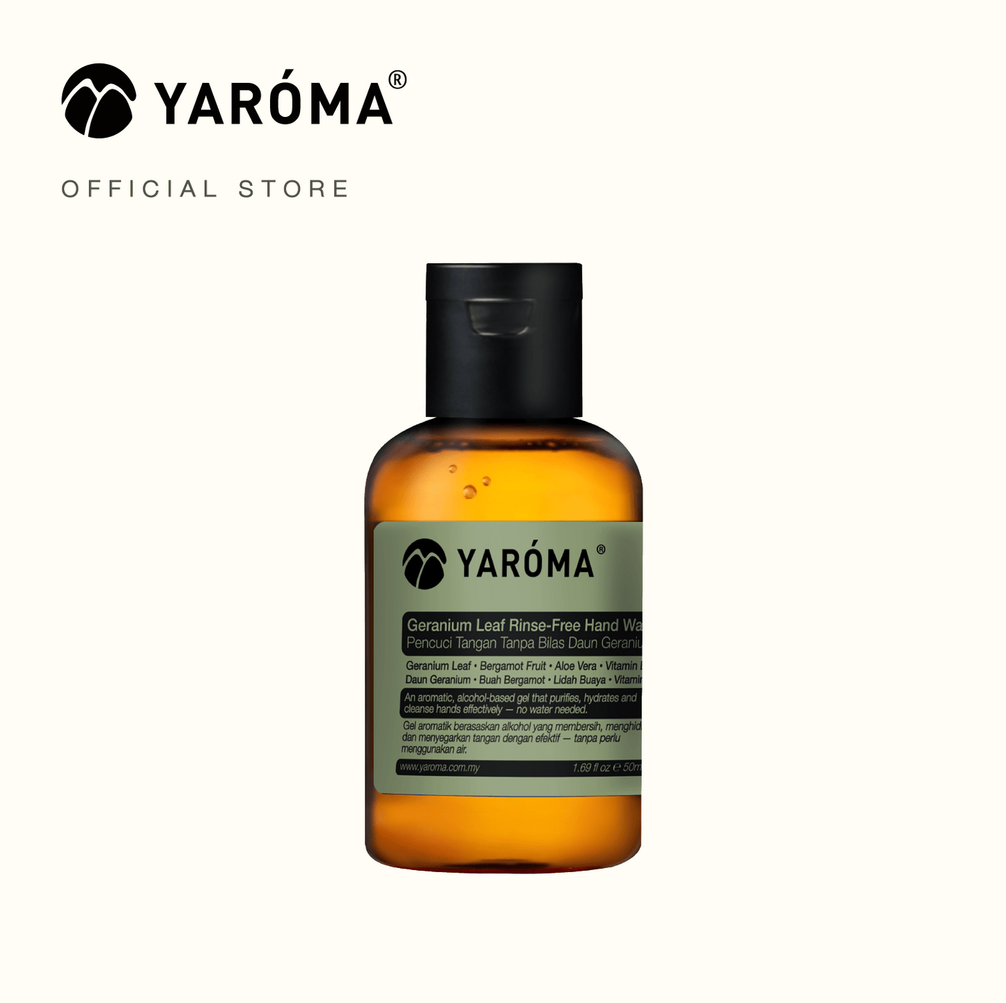 YAROMA Geranium Leaf rinse free hand wash 50ml bottle