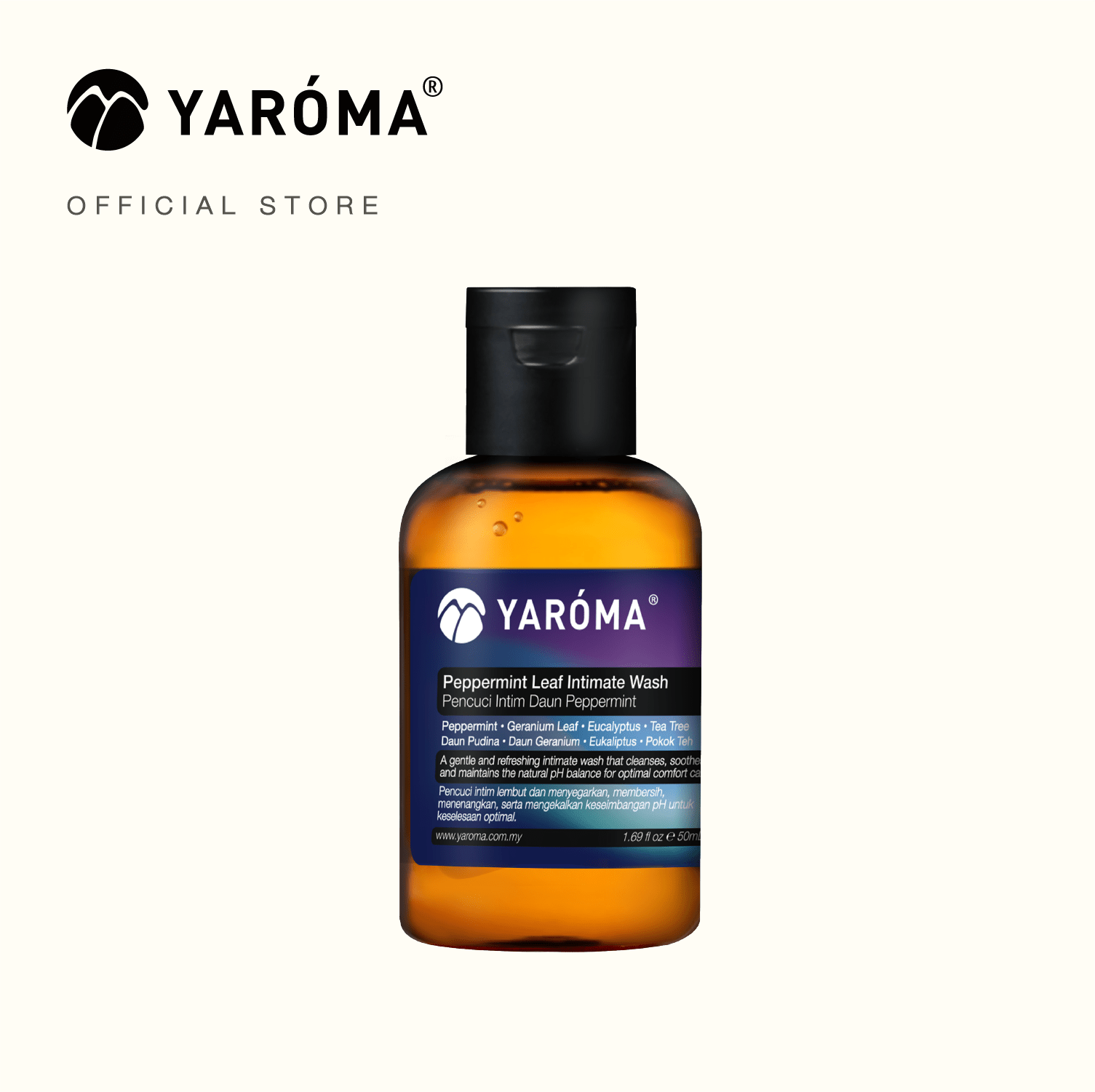 YAROMA Peppermint Leaf Intimate Wash 50ml travel bottle