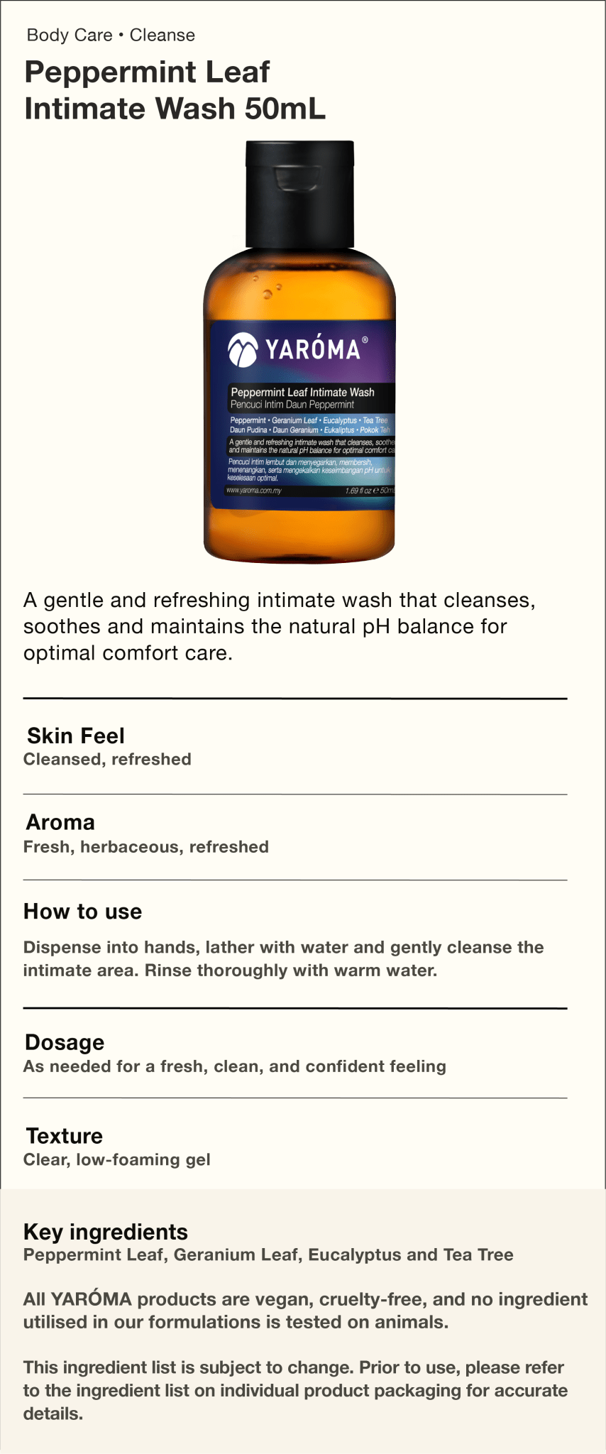 pH balanced cooling intimate wash texture